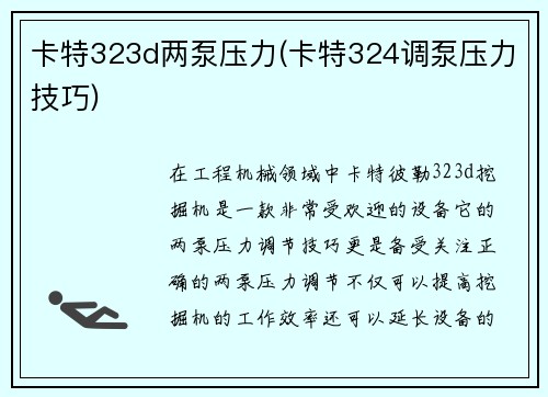 卡特323d两泵压力(卡特324调泵压力技巧)