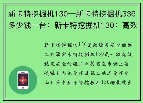 新卡特挖掘机130—新卡特挖掘机336多少钱一台：新卡特挖掘机130：高效、稳定、安全的施工利器